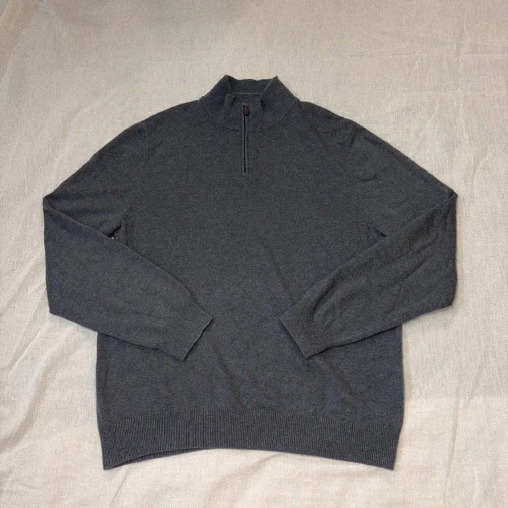 The Men's Store Bloomingdale's Cashmere Sweater‎ 1/4 Zip Men's XL Gray Preppy - Picture 5 of 13